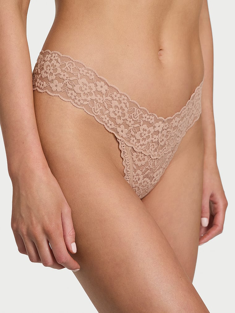 Chiloți Tanga Dantela Lace-Up Praline