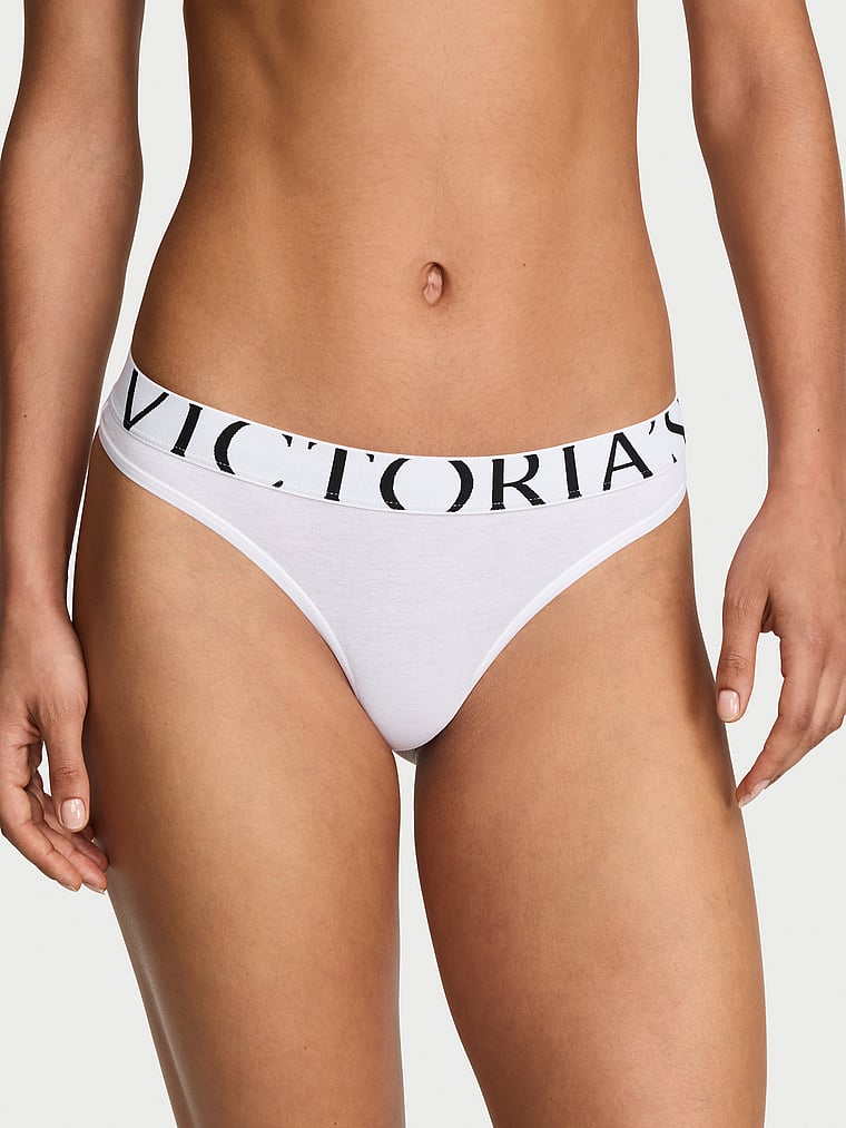 Chiloți tanga Logo Cotton Albi
