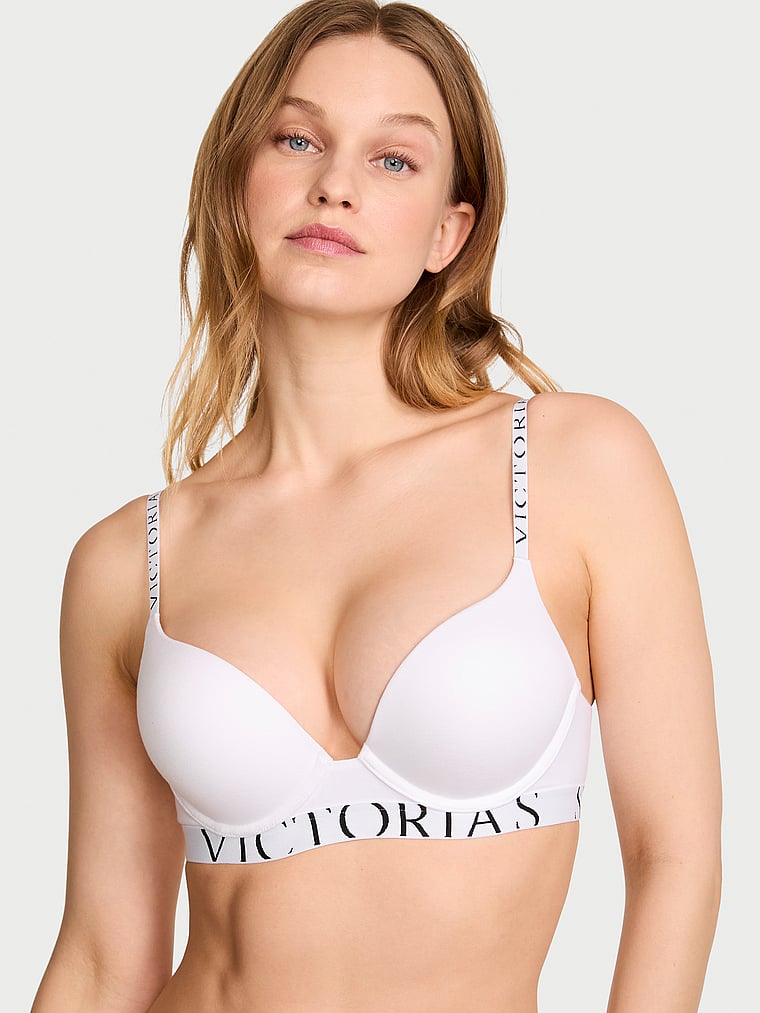 Sutien Push-Up Bombshell Add-2-Cups Cotton Exploded Logo VS Alb