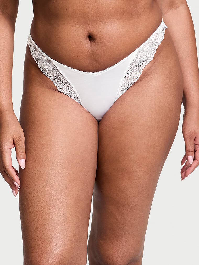 Chiloți tanga Icon Lace Adjustable VS Albi