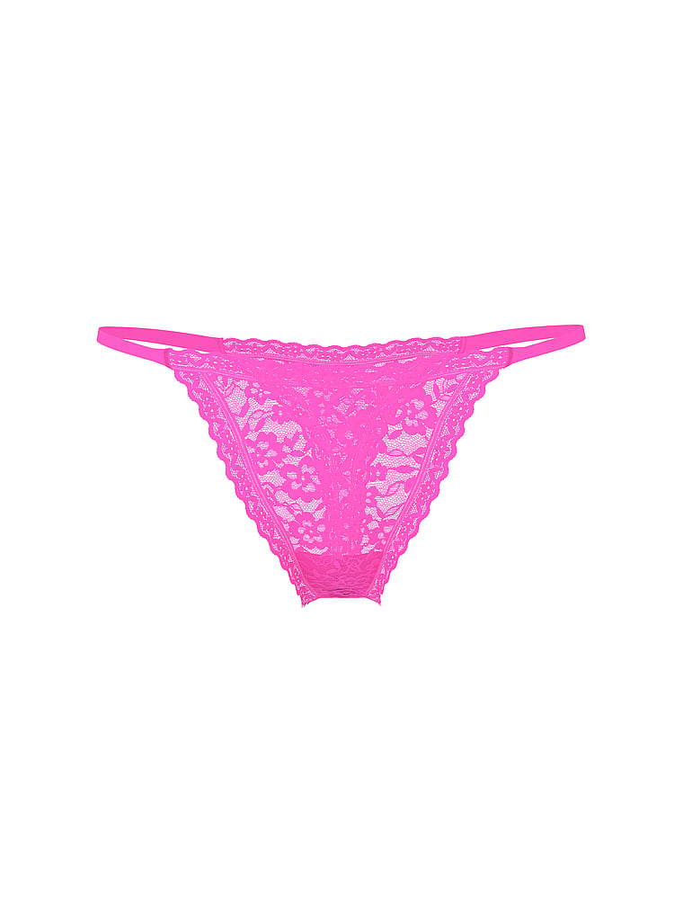 Chiloți tanga din dantelă Neon Princess Pink