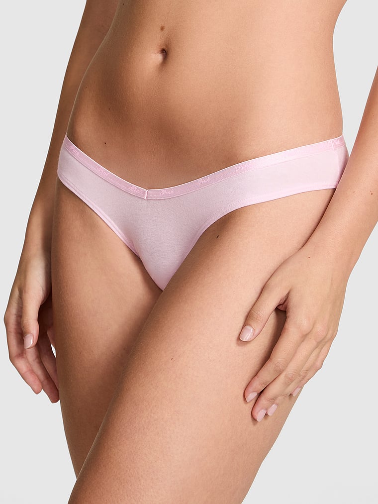 Chiloți Tanga Logo Cotton Roz Tulip