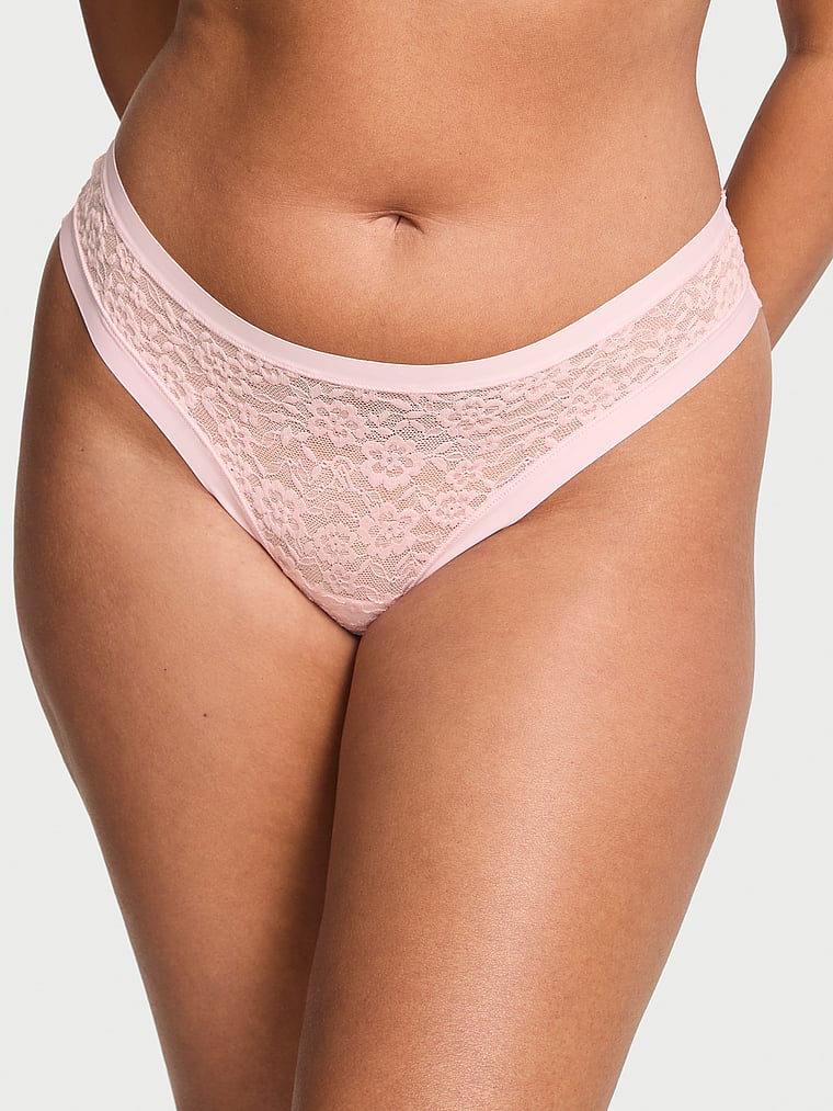Chiloți Tanga No-Show Stripe Mesh Angel Pink