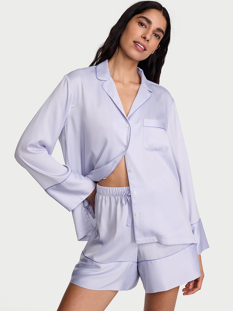 Set scurt de pijama cu mânecă lungă Signature Satin Icy Lavender